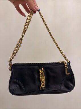 JUICY COUTURE RARE VINTAGE Black Leather Chain-Accent Shoulder Bag